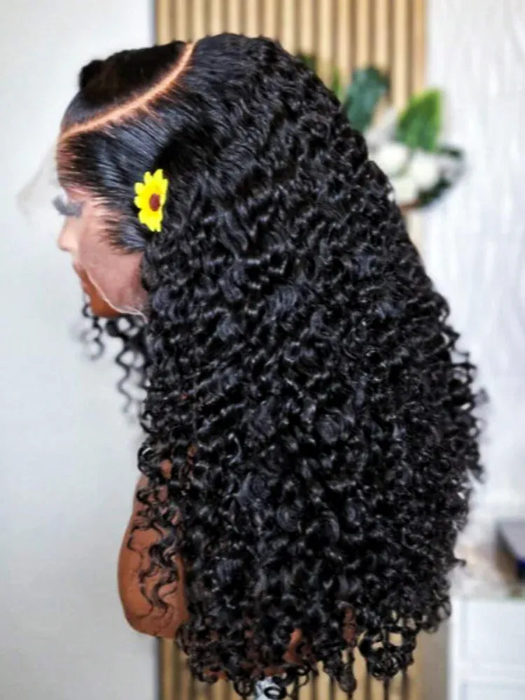 30 40 Inch 250% High Density Natural Black Kinky Curly 13X6 HD Lace Front Ideal Jerry Curly Wave HD Transparent 13x4 Lace Front Wig Brazilian Virgin Hair Pre Plucked Curly Wave Wig With Baby Hair For Women