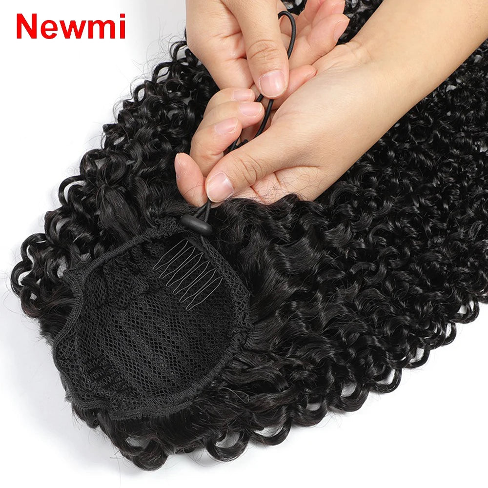 Kinky curly Brazilian virgin Remy human hair drawstring clip-in ponytail extension for women