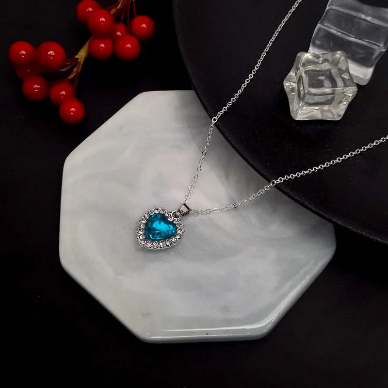 Luxury OL rhinestone crystal heart pendant necklace for women, elegant party jewelry by HSF Marketplace.