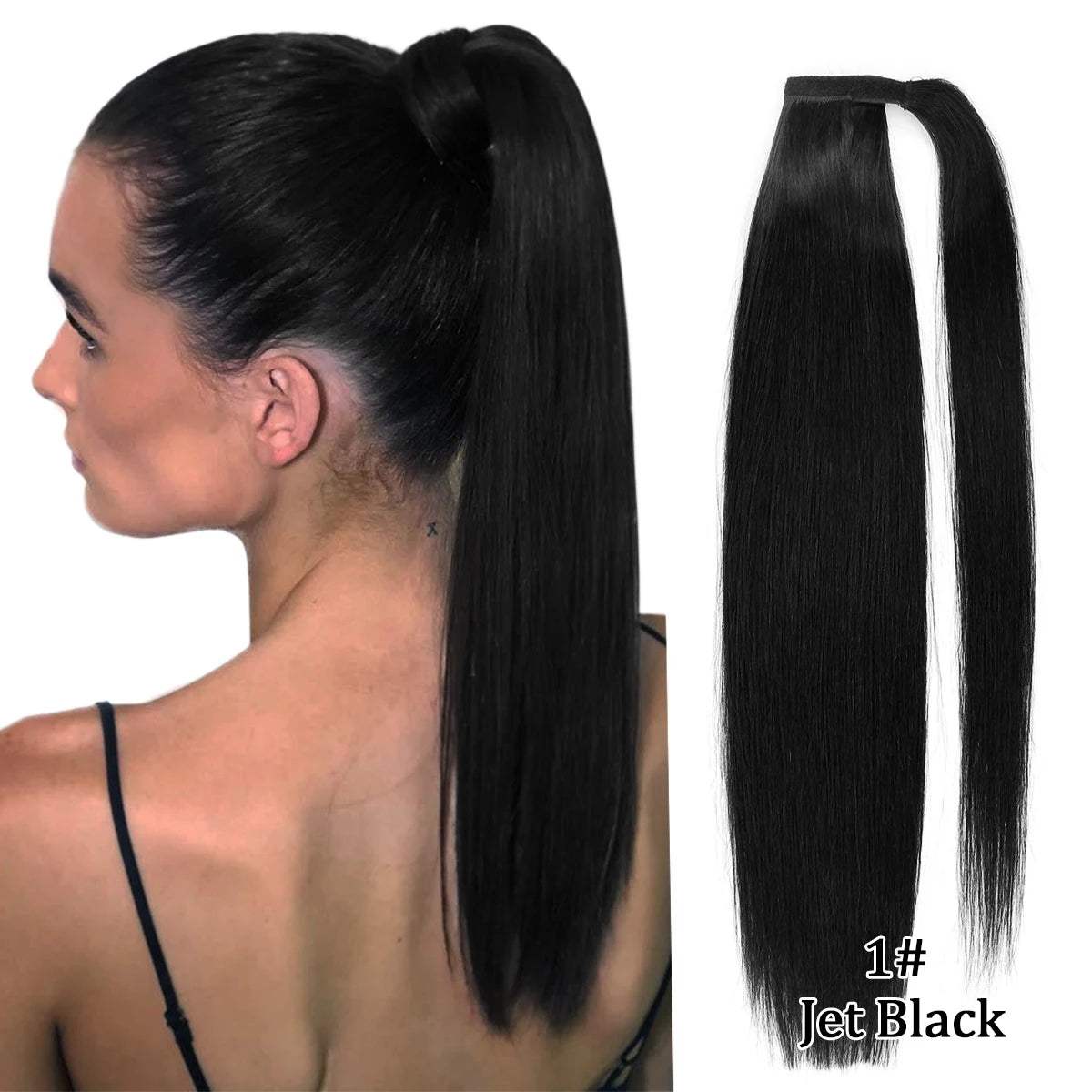 Straight Brazilian Remy human hair wrap-around ponytail extension by HSF Marketplace