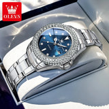 OLEVS 9945 Luxury Women Original Quartz Movement Watch Diamond Scale Stainless Steel Bracelet Luminous Function 30M Waterproof Watch