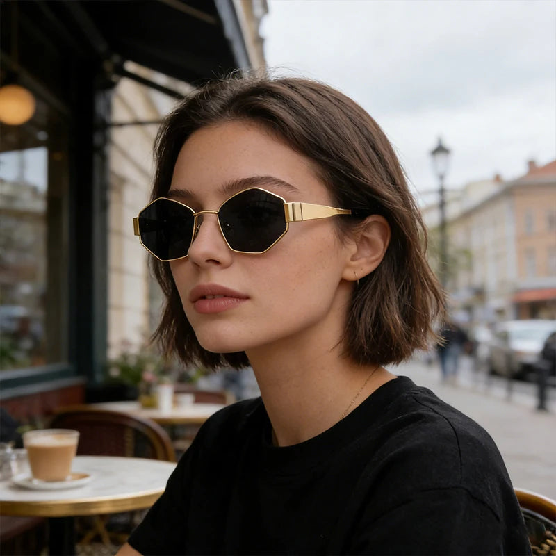 HSF Marketplace hexagon metal sunglasses for men and women, trendy outdoor cycling eyewear