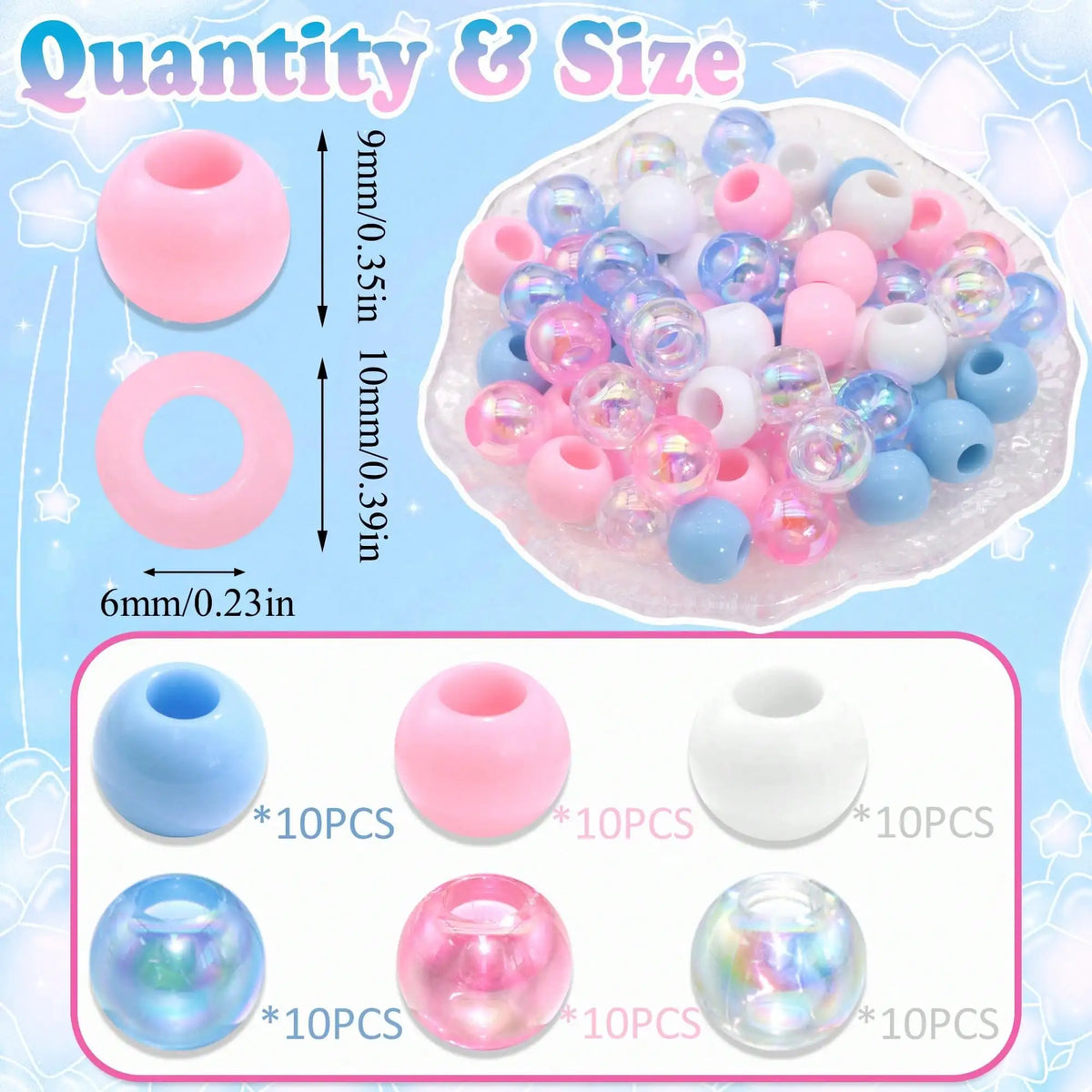 60pcs Colorful Versatile Hair Beads for Braids - Durable Accessory for Hair Styling