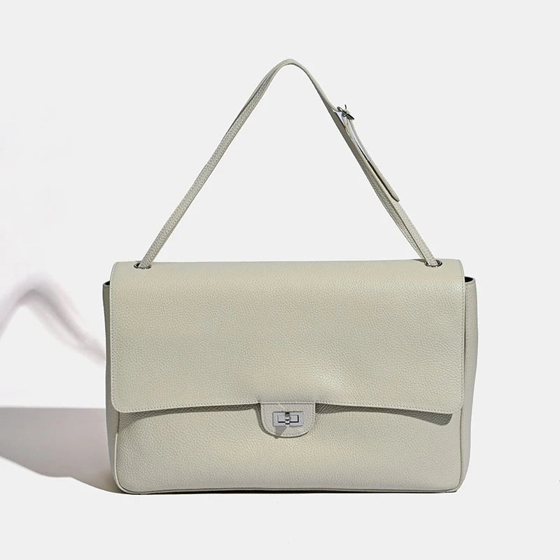 Luxury genuine leather shoulder bag for women, winter fashion handbag in classic design