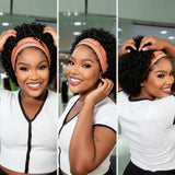 Short headband wig pixie cut human hair wig with curly water wave style and machine-made cap for women