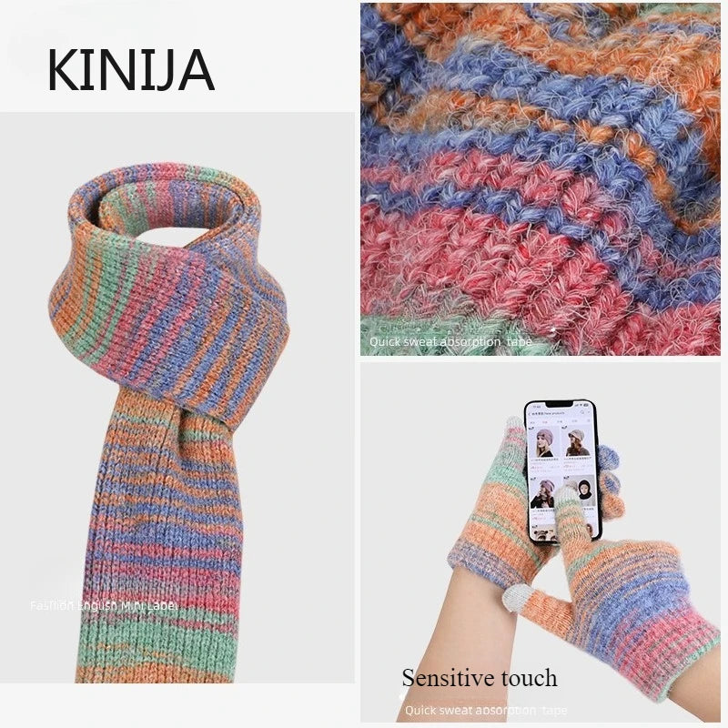 Gradient color knitted hat, scarf, and gloves set for women by HSF Marketplace