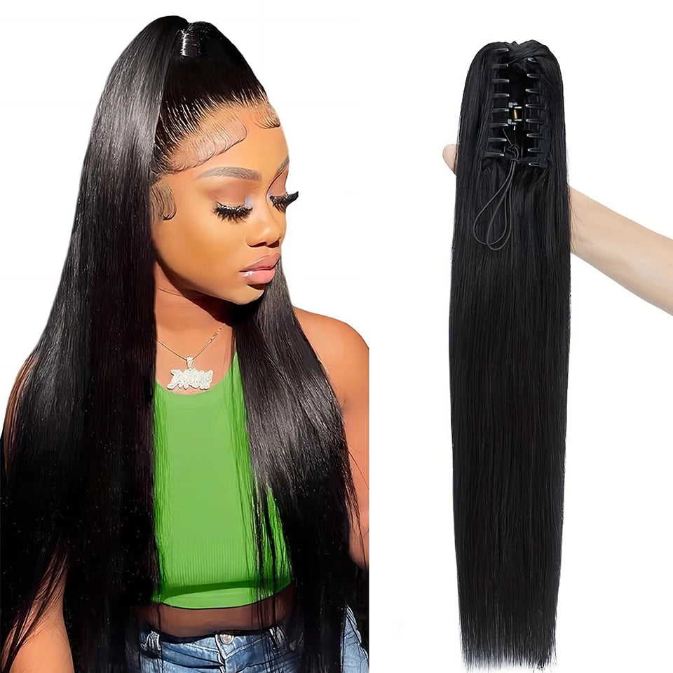 Straight human hair claw clip ponytail extension in Remy hair, 10–30 inch length by HSF Marketplace