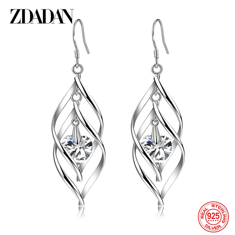 Sterling silver crystal long dangle earrings for women by HSF Marketplace