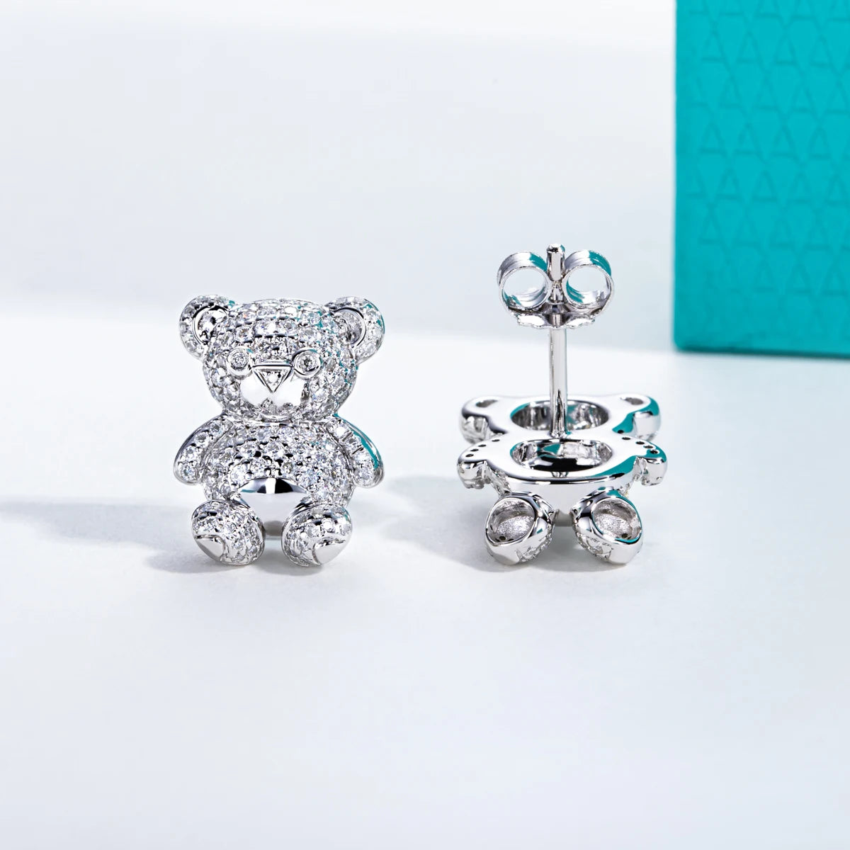 AnuJewel moissanite bear stud earrings in 925 sterling silver with D color VVS1 stones