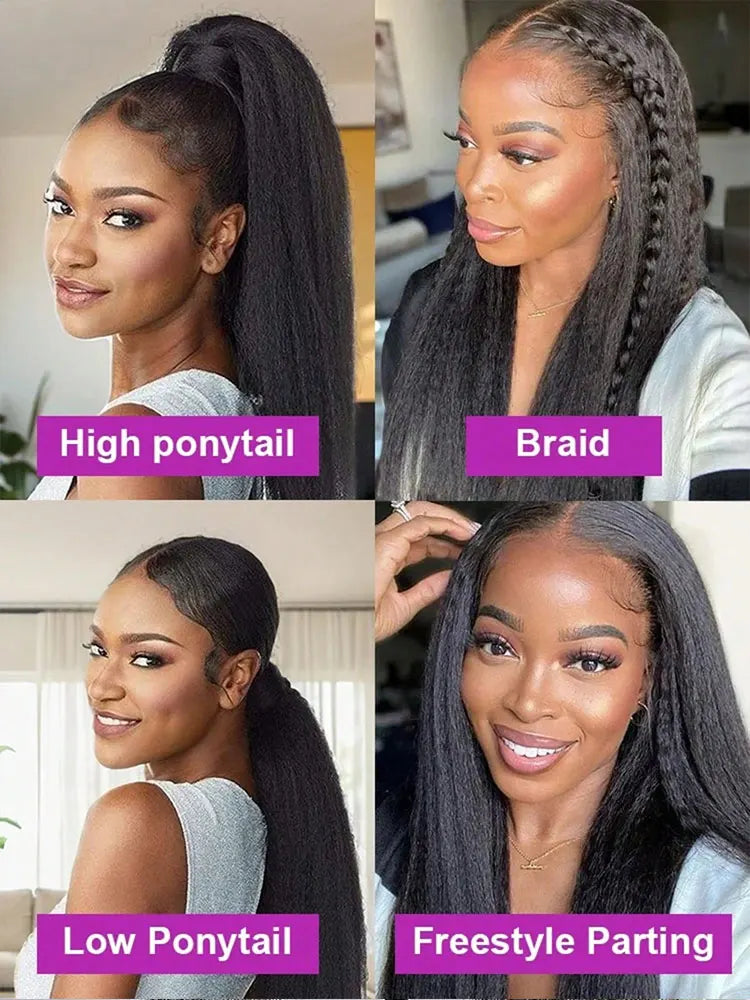 250% Density Kinky Straight Human Hair 13x4 Transparent Lace Front Wigs 5x5Glueless Wigs Kinky Straight Human Hair Wigs For Women