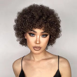 Rebecca short pixie afro kinky curly human hair wig in natural brown with bangs for Black women