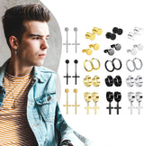 Black stainless steel stud earrings set for men and women by HSF Marketplace