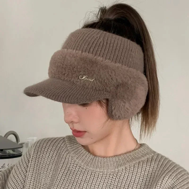 Winter Hats for Women - Warm Earflaps Knitted Baseball Caps