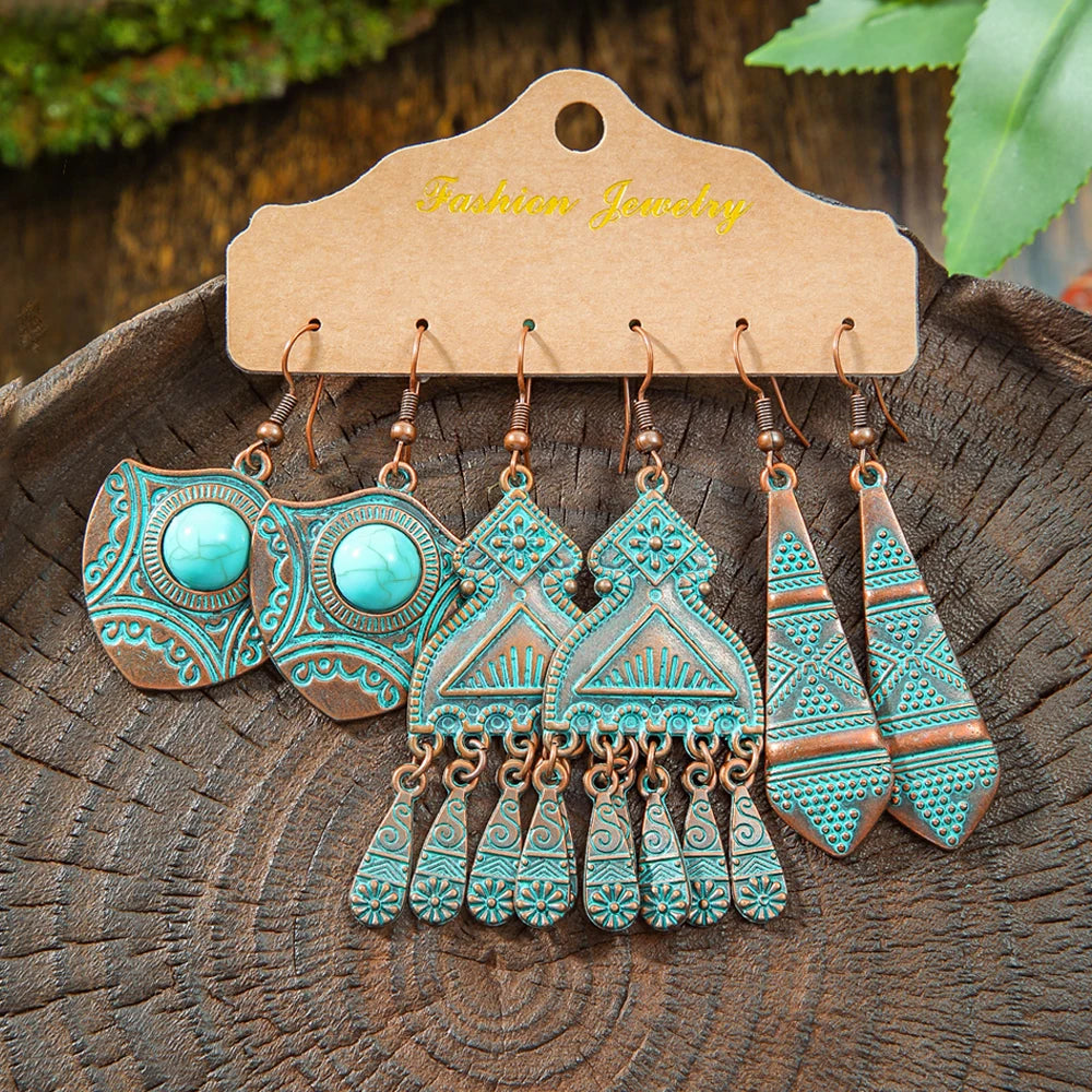 Boho vintage antique bronze dangle earrings with tassel detailing for women
