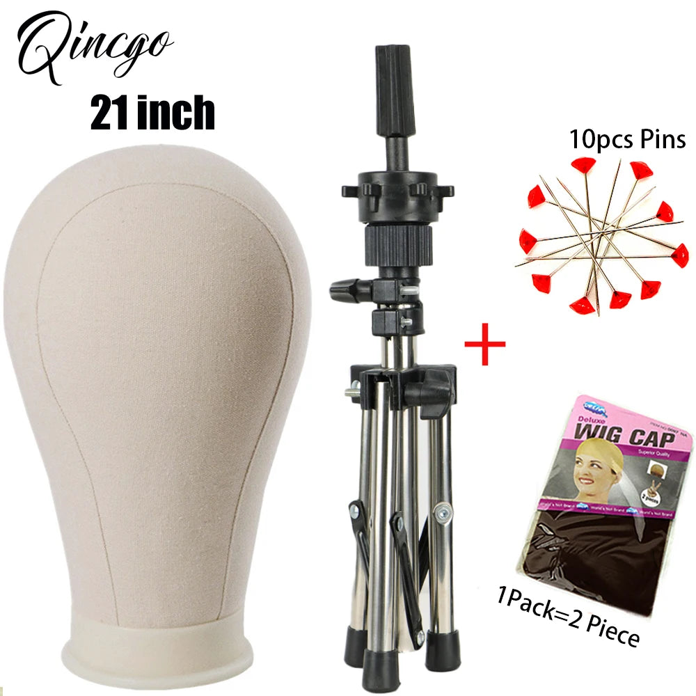 21/22/23/24'' Wig Mannequin Head Canvas Block Head Styling Training Manikin Head Adjustable Wig Stand Tripod With T Pin Needles