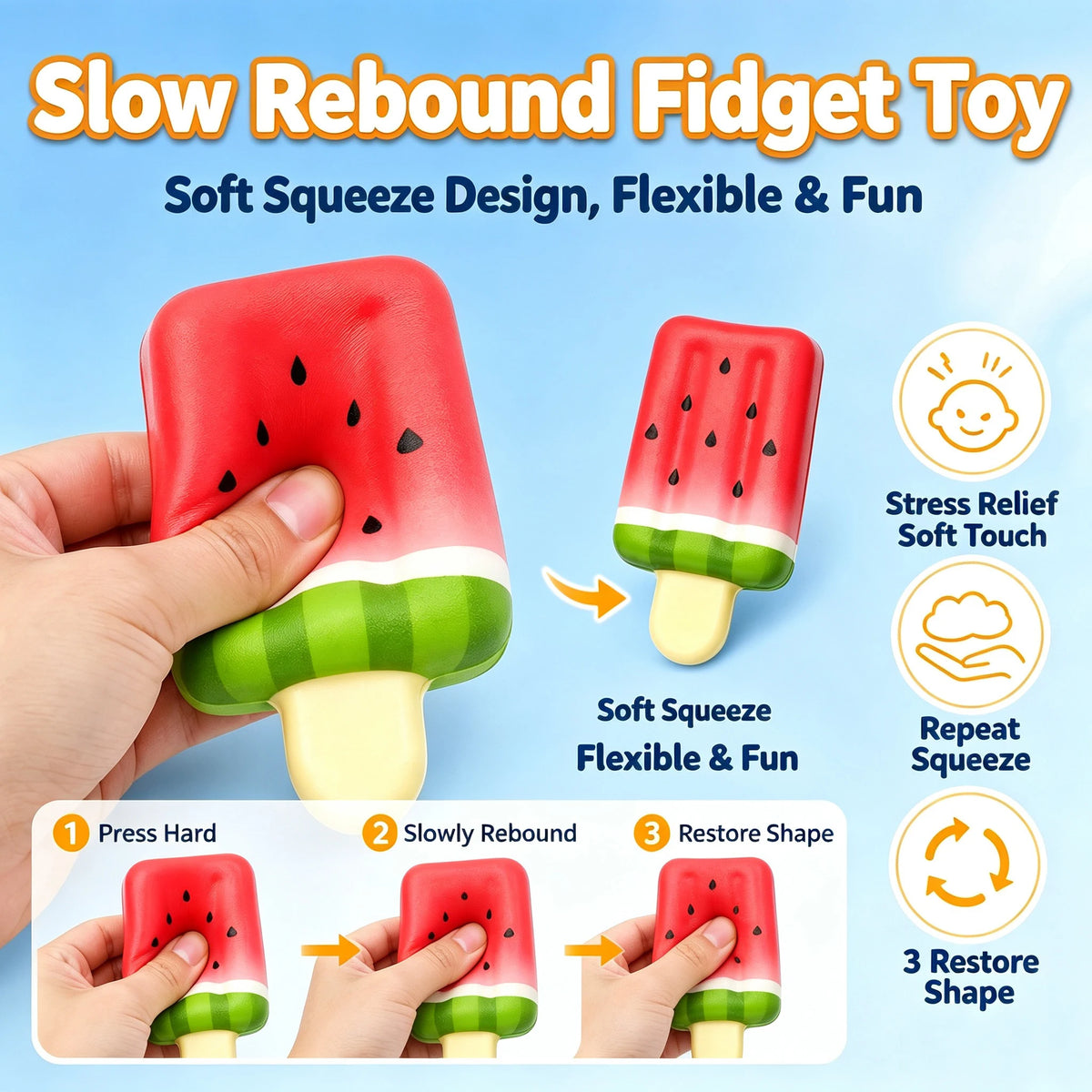 1/4/8PCS Fruit Ice Cream Squishy Toys Stress Ball Slow Rebound Squeeze Toys Stress Relief Sensory Fidget Toy Party Favors