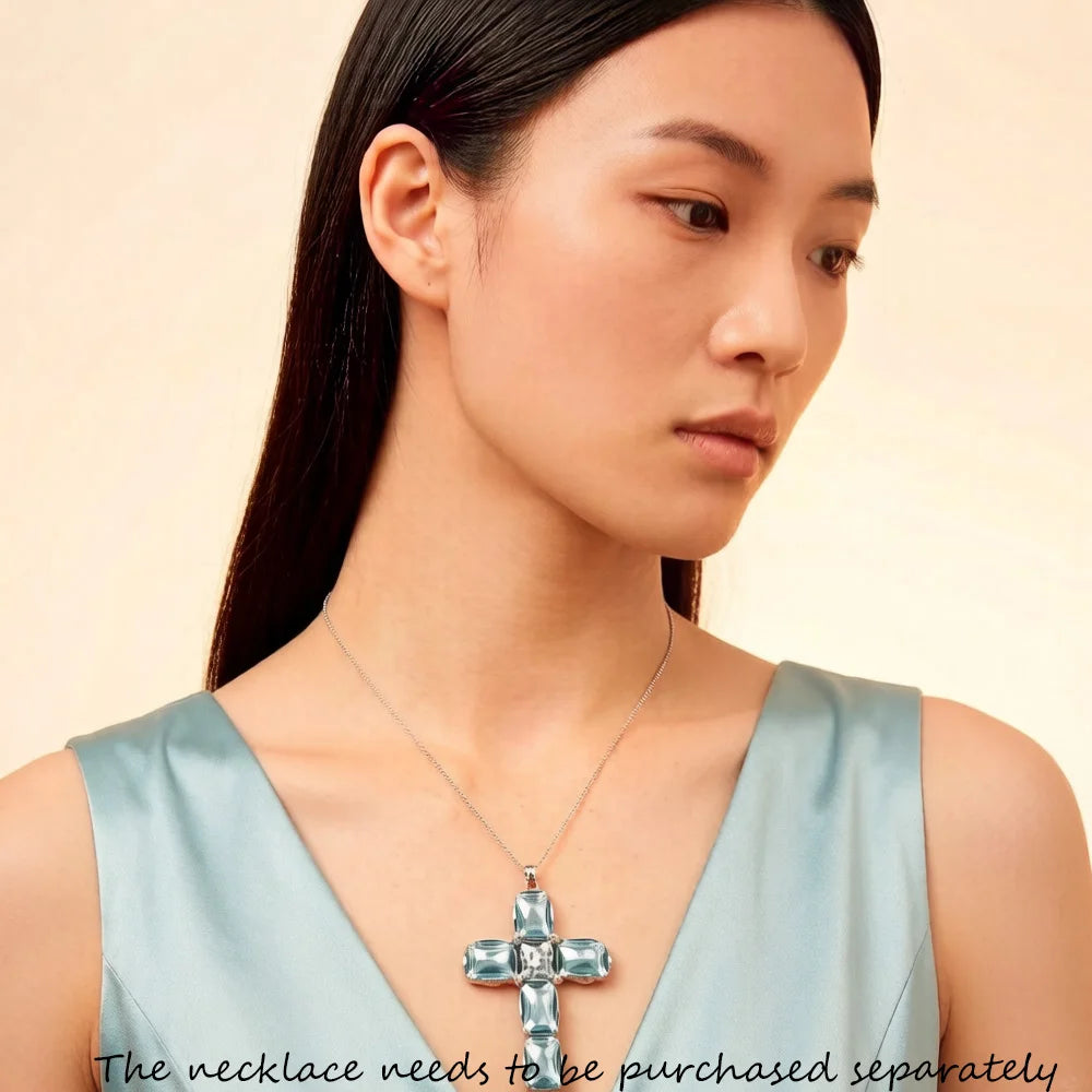 Pendant Cross With Large Aquamarine-Coloured Stones And Star Brand New Fine Jewelry Europe 925 Sterling Silver Gift For Woman