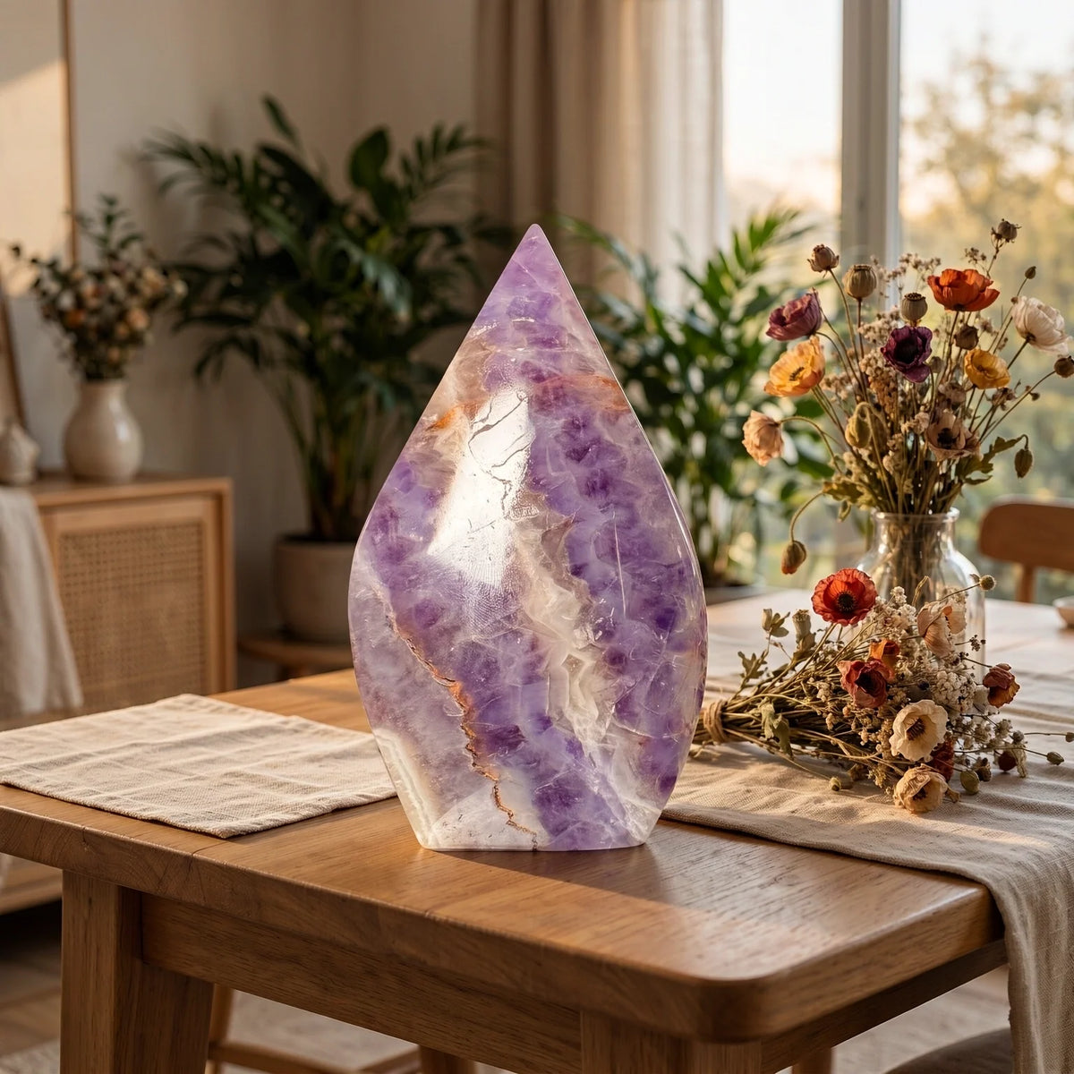 Natural Amethyst Agate Water Drop Shape Ornament, 400-500g, Desktop Table Decoration, Mineral Specimen for Crystal Collection