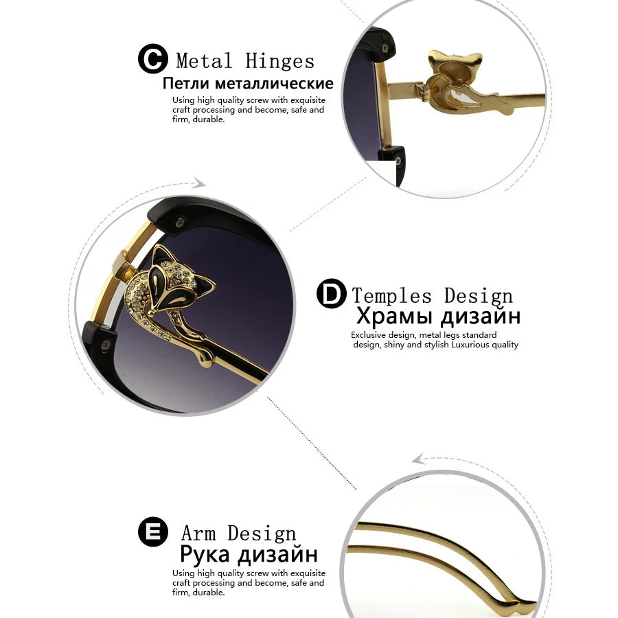 Women's oval retro sunglasses with gold fox design by HSF Marketplace