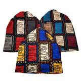 Women's vintage printed beanie hat, cozy autumn and winter knit design in a stylish pattern
