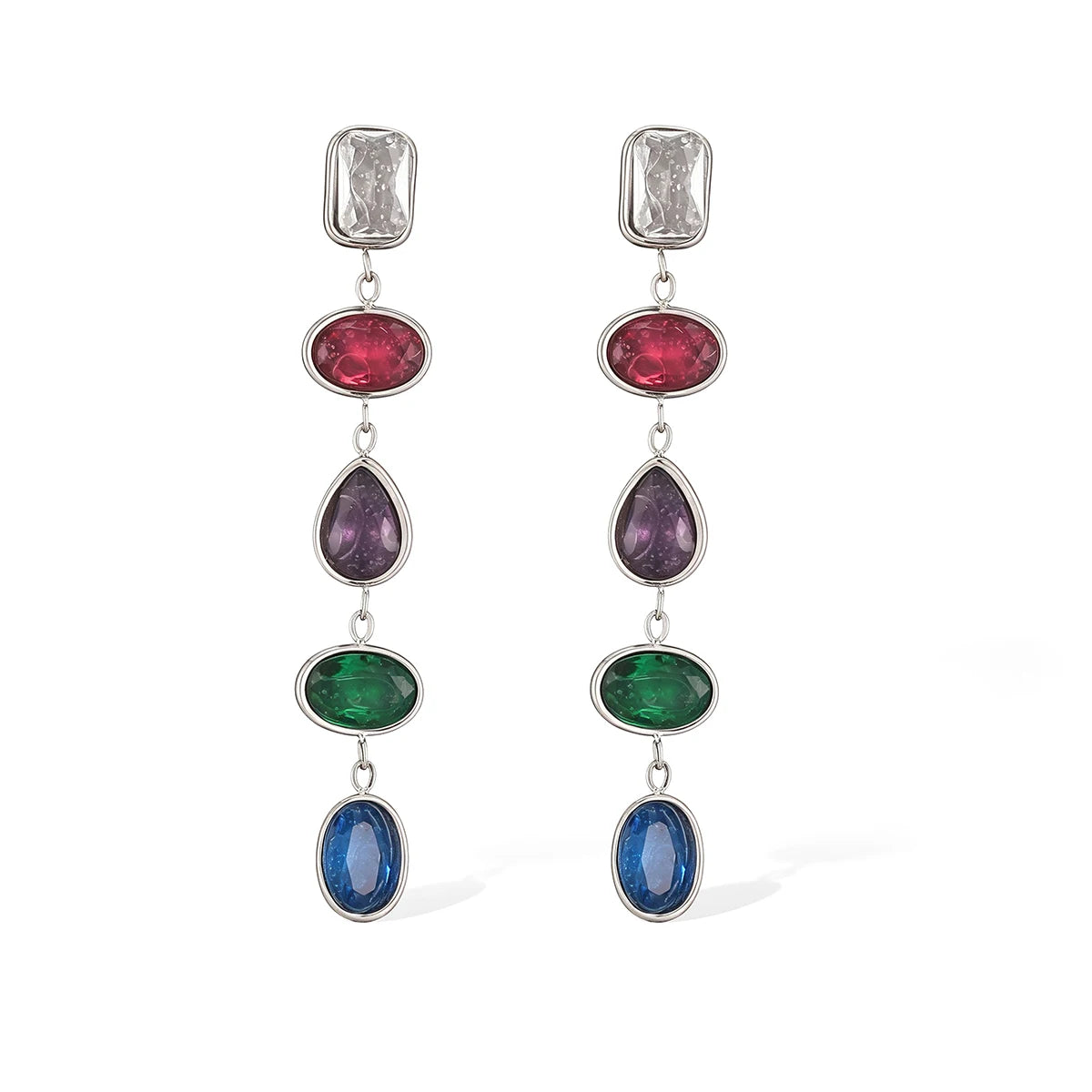 Stainless steel dangle earrings with colorful CZ crystals for women, HSF Marketplace jewelry
