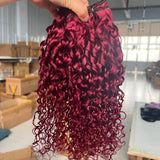 Pixie Curly Bundles with Closure 99J Burgundy Bundle with 4x4 Closure Brazilian Unprocessed Human Hair Weave Bundle with Closure