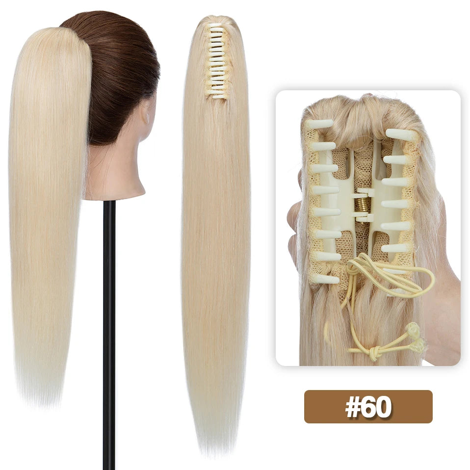 S-noilite straight human hair claw clip ponytail extension in natural black, blonde, and brown shades