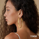 Chunky gold plated hoop earrings, 4mm thick hollow tube hoops with 925 sterling silver posts, 25–70mm sizes