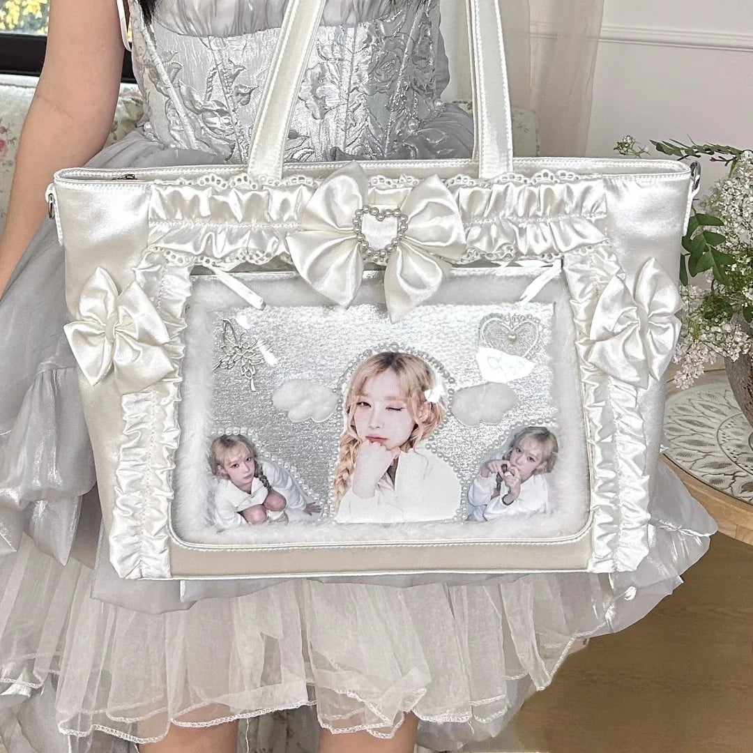 Large capacity HSF Marketplace Y2K Japanese Ita Bag with transparent design, casual shoulder tote for lolita and DIY style.