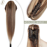 TESS Brazilian human hair claw clip ponytail extension, 14–22 inches, natural black and blonde hairpiece