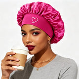Satin sleep bonnet for women by HSF Marketplace, fashionable wide-brim hair protection headwear