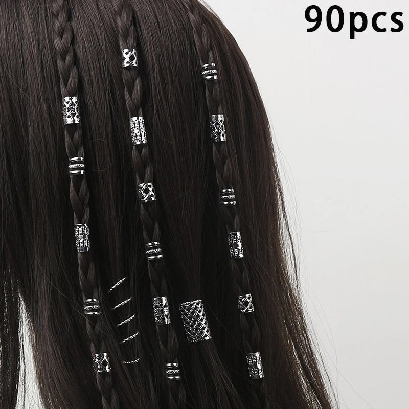 60/90pcs Alloy Hair Jewelry Hair Cuffs For Braids Metal Dreadlock Beads Hair Cuffs Rings Multi Style Braids Accessories