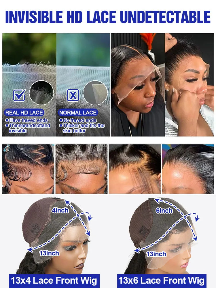 Luxurious Silky Long Straight Glueless Full Lace Front Human Hair Wigs For Women Brazilian Raw Virgin 13x4 13x6 Transparent Lace Frontal Wig 40 42 Inch 300 Density Ultra Smooth Straight Pre Plucked Hairline With Natural Baby