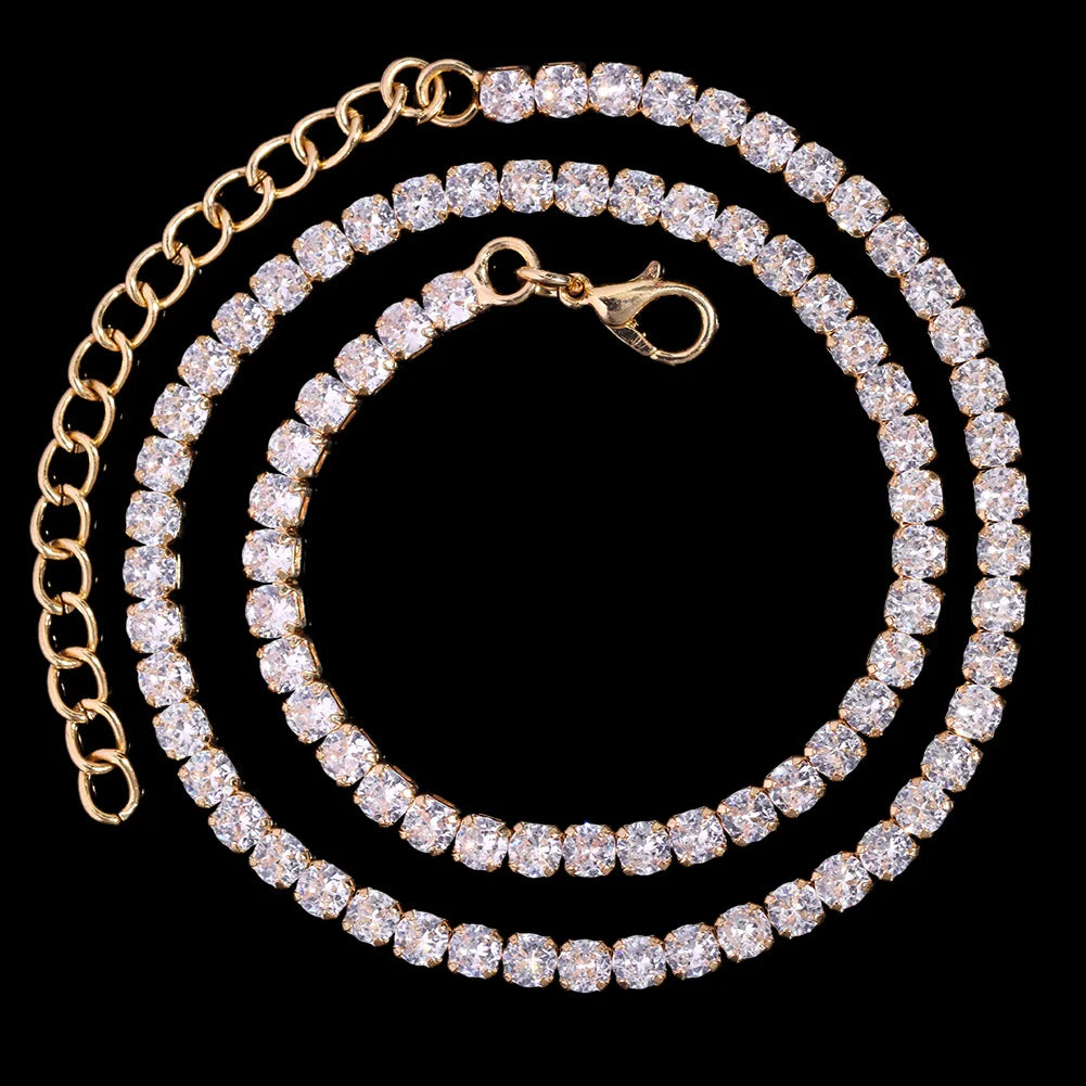 Gold Cuban link chain necklace with rhinestones, 16 to 24 inches, 2-row design for women and men, hip hop jewelry style.
