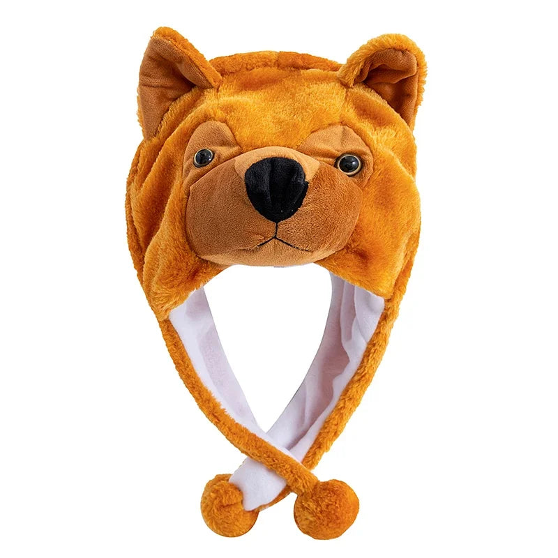 Women's plush 3D animal style winter hat, funny unisex couple cap with mischievous design by HSF Marketplace