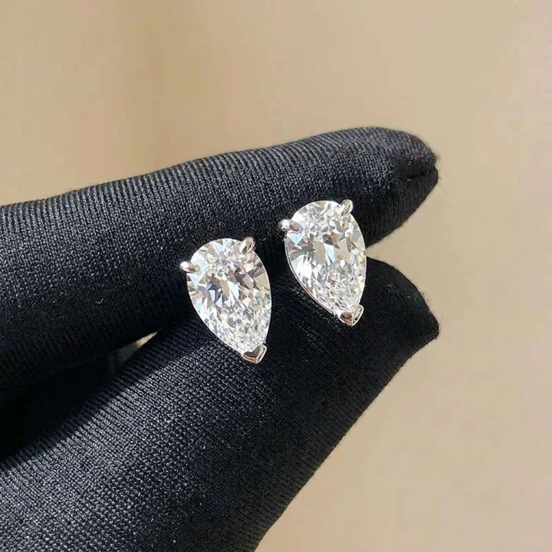 925 sterling silver water drop pear white zircon small stud earrings for women
