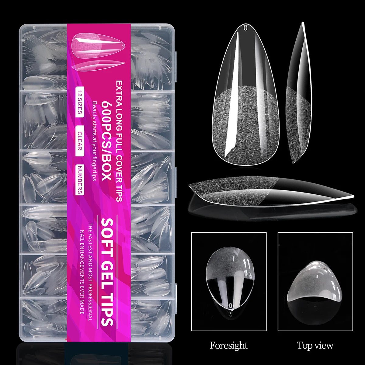 Short almond soft gel nail tips, full-cover false nails for acrylic and press-on manicures, HSF Marketplace
