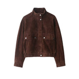 Women's slim warm autumn jacket with large pockets, street chic style for young students