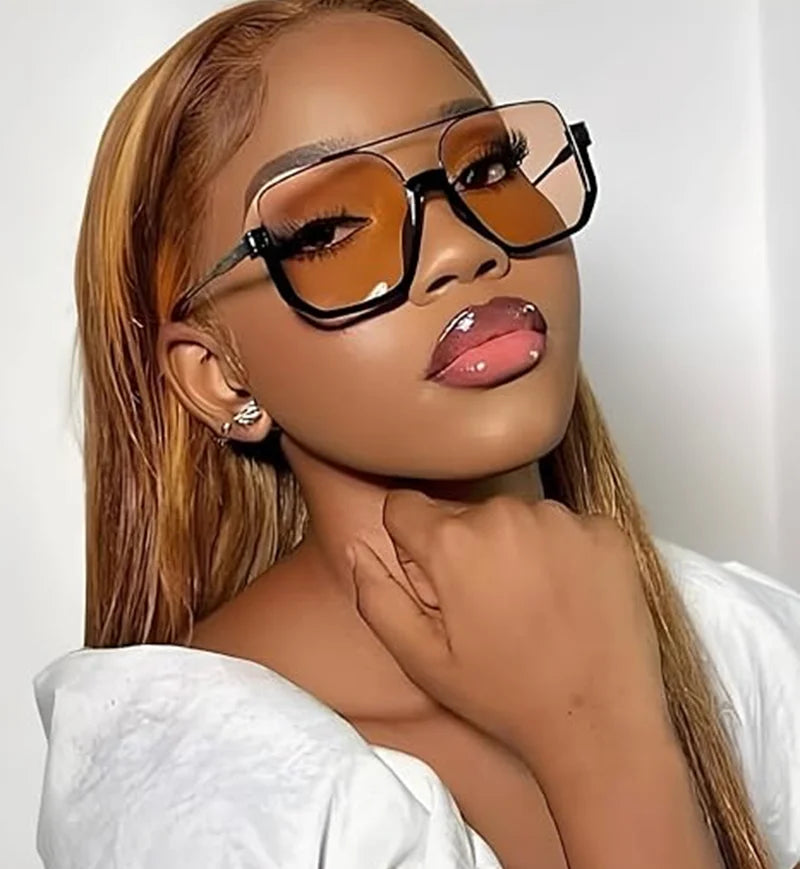 Stylish unisex sunglasses with double beam half-frame design, UV400 protection, high-quality lenses, and versatile fashion appeal.