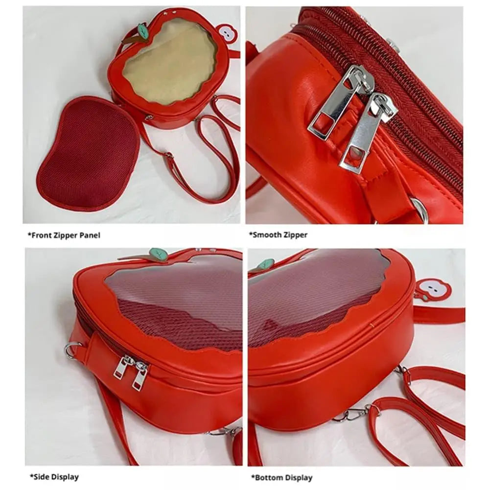 Cute apple-shaped ita bag by HSF Marketplace, kawaii crossbody handbag with clear window for anime pins