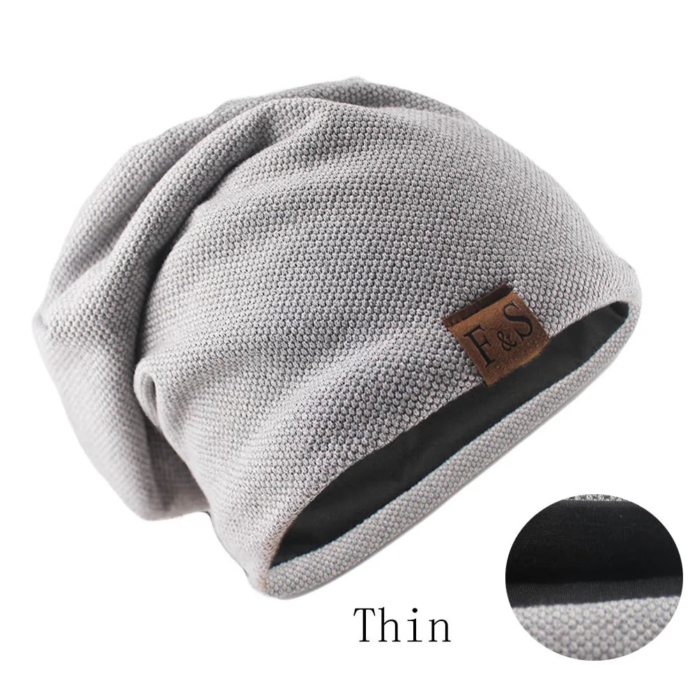 Women's HSF knitted bonnet hat, solid-color soft beanie with casual turban style for autumn and spring