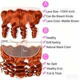 350 Ginger Loose Wave Human Hair Bundles With 4x4 5x5 6x6 HD Transparent Lace Closure Frontal HD Raw Virgin Hair Bundle Hair Ext