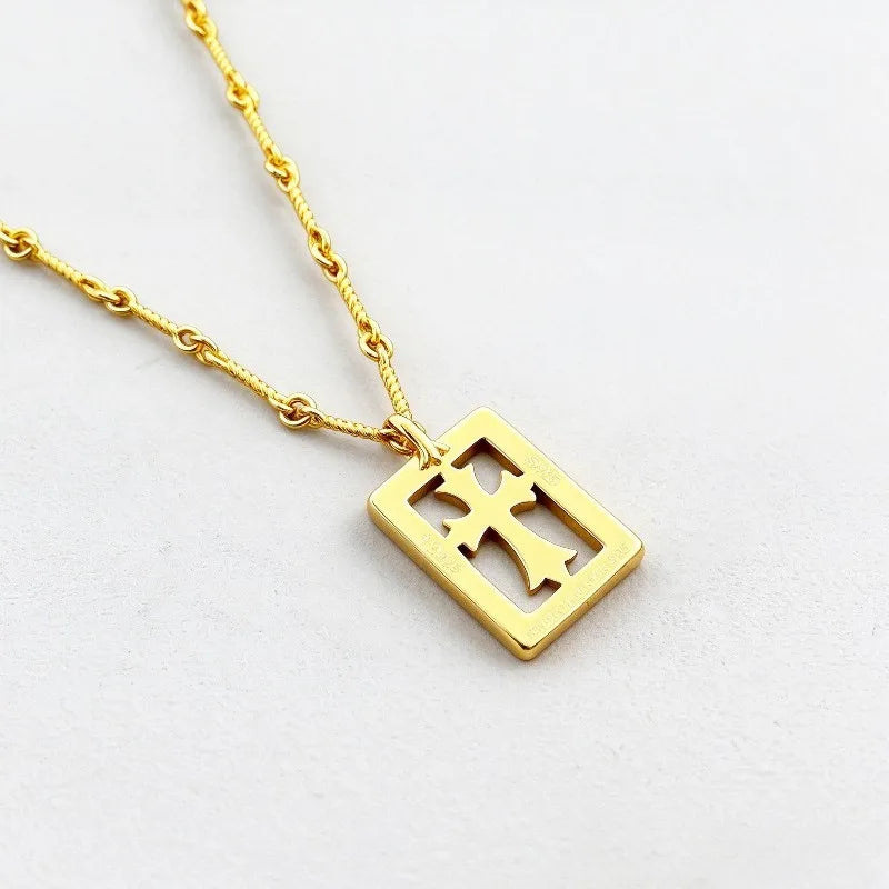 S925 pure silver gold cross pendant necklace with diamond inlay, personalized classic jewelry for men and women.