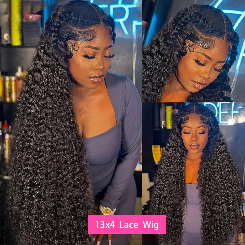 HSF Marketplace 13x6 deep wave lace frontal wig with curly water wave human hair, 200 density, suitable for black women.