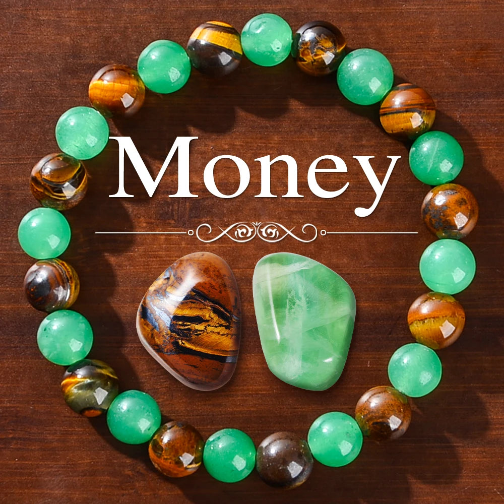 3PCS Wealth Attraction Set Tiger Eye Stone Green Dongling Bracelet with Original Stone for Wealth Attraction and Prosperity