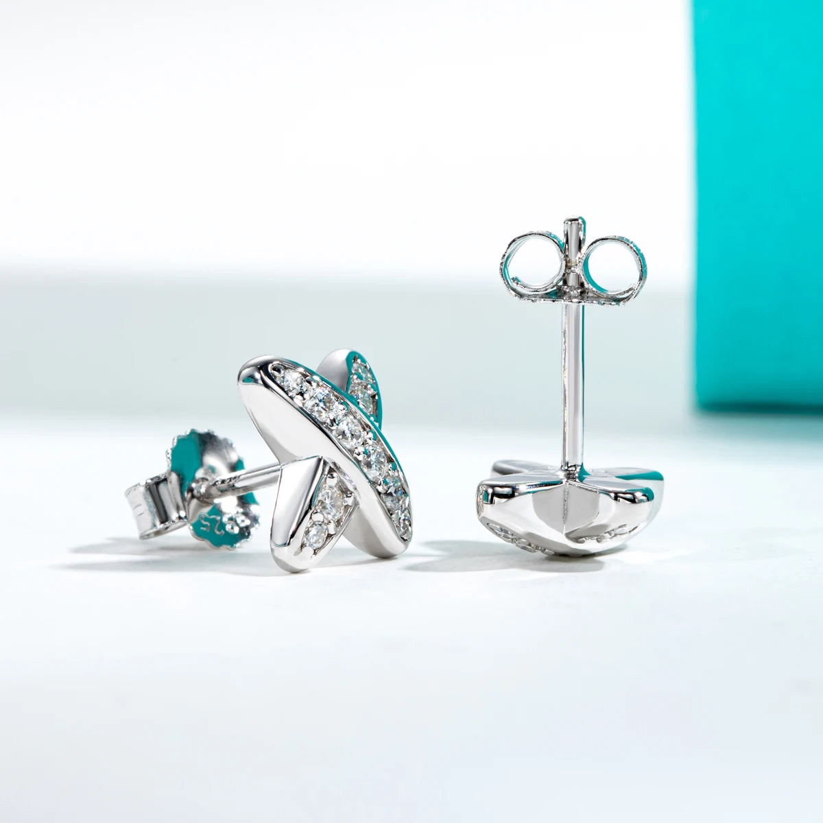 AnuJewel moissanite classic cross stud earrings in 925 sterling silver, D color VVS1 stones
