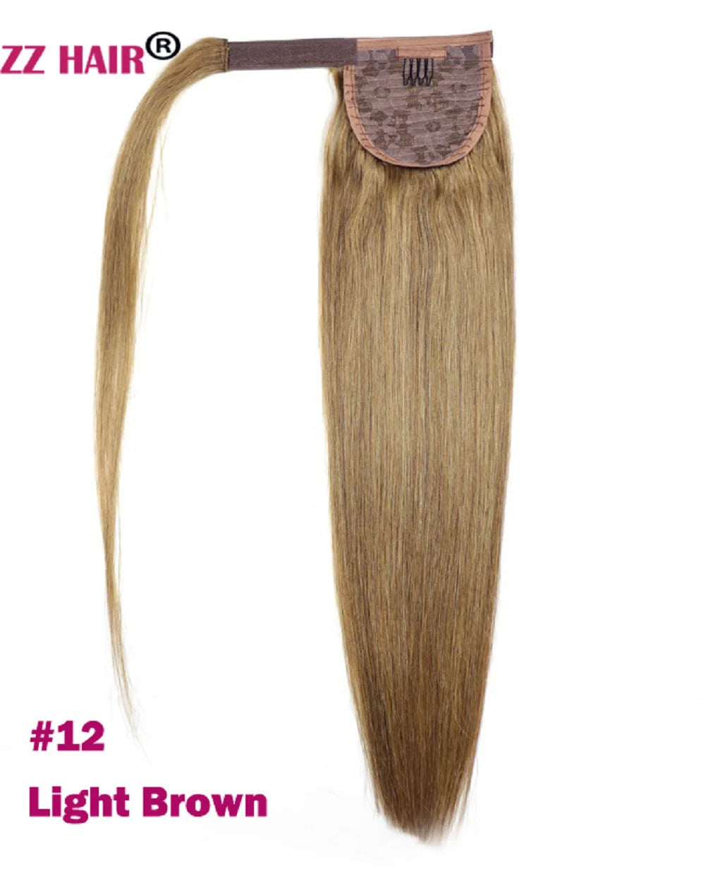 ZZHAIR Remy human hair straight wrap-around clip-in ponytail extension, machine-made, 16–28 inches
