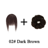 Wavy curly human hair messy bun ponytail hair piece with clip-in air bangs fringe for women