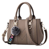 2024 HSF Marketplace leather embroidery messenger bag for women, stylish handbag with hairball detail and spacious interior