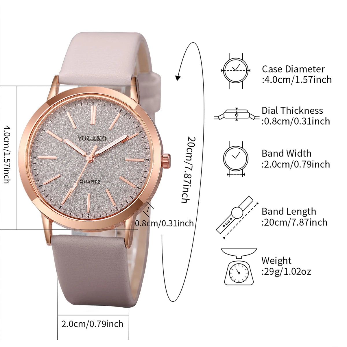 6PCS/Set Fashion Frosted Dial Women's Quartz Watch Leather Band Wrist Watches Heart Jewelry Set（Without Box）
